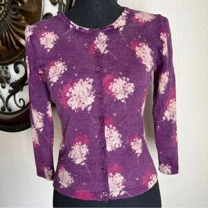 Garnet Hill Women’s 100% Merino Wool Cardigan Knit Egg Plant Purple Sweater
